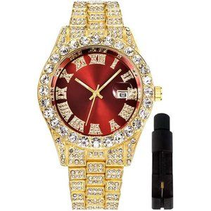 Hip Hop Watches for Men Iced-Out Bling Diamond Luxury Quartz Watches with Date
